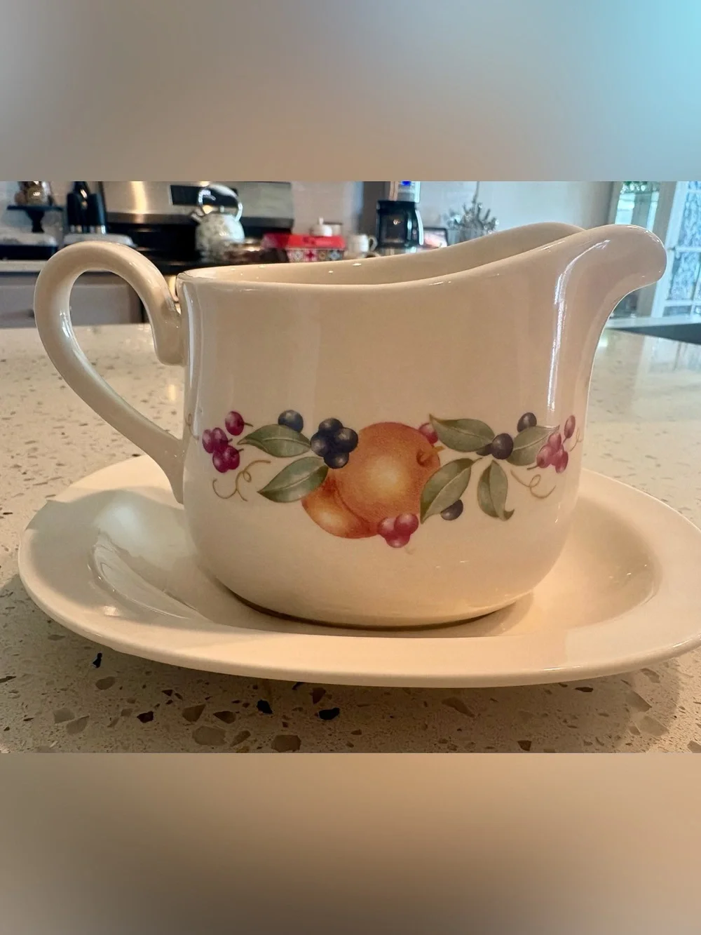 Corningware Abundance Ceramic Fruit-Multicolor Motif Gravy Boat